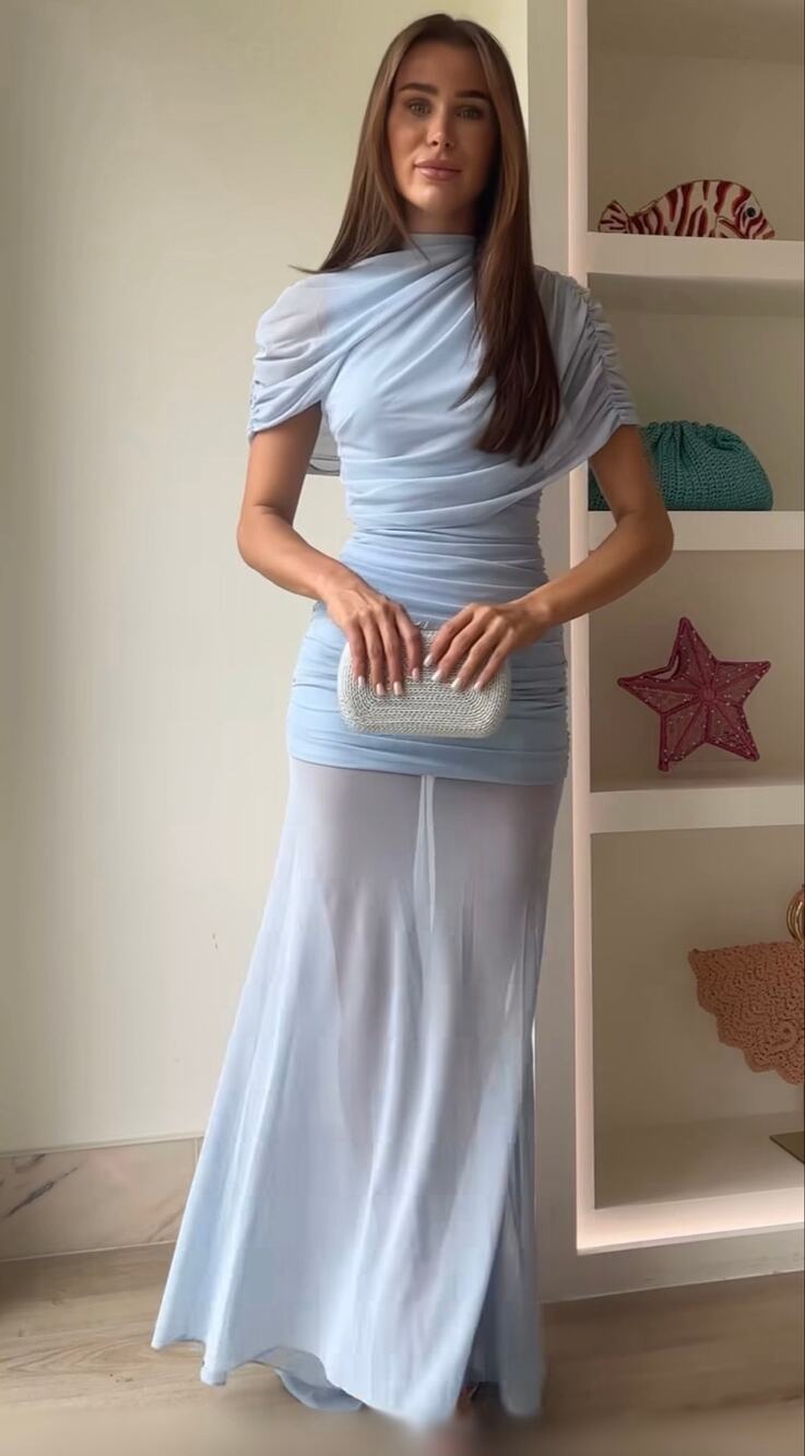 Amanda Uprichard x REVOLVE Evianna Mesh Gown Baby Blue Size Medium